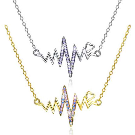 Silver and Gold Heartbeat Necklace in Sterling Silver