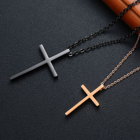 Simple Black and Rose Gold Couple Cross Necklace Titanium Steel