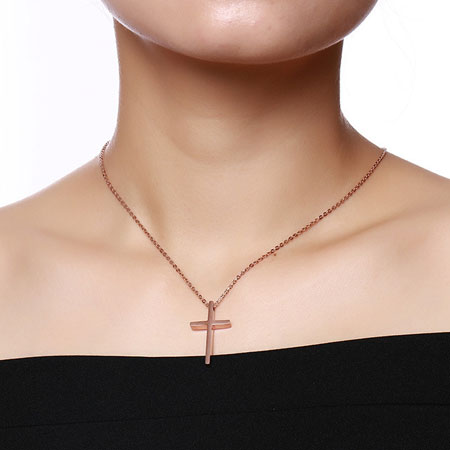 Simple Black and Rose Gold Couple Cross Necklace Titanium Steel