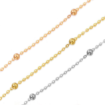 Small 18K Solid Gold Bead Link Necklace Rose Gold Yellow Gold