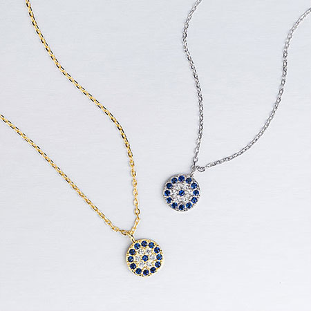 Small Evil Eye Necklace Blue from Turkey Sterling Silver Plated 14K Gold
