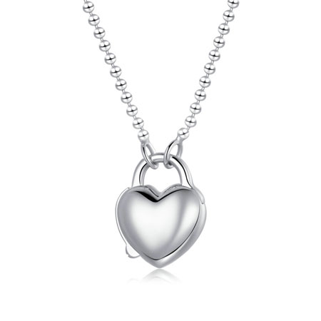 Small Heart Locket Chain Necklace in Sterling Silver