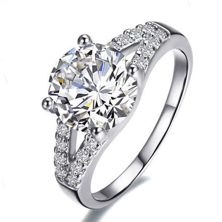2 Carat Split Shank Engagement Ring in Sterling Silver