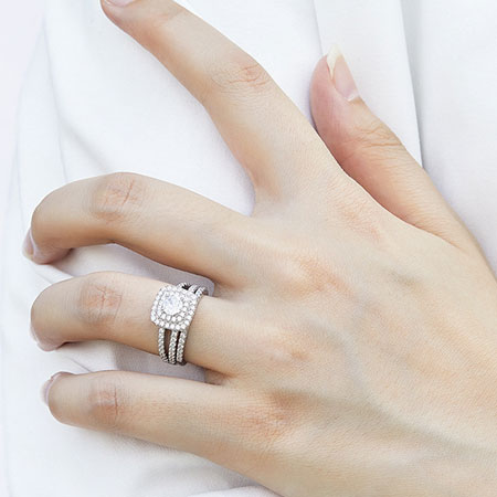 Split Shank Halo Engagement Ring with Wedding Band