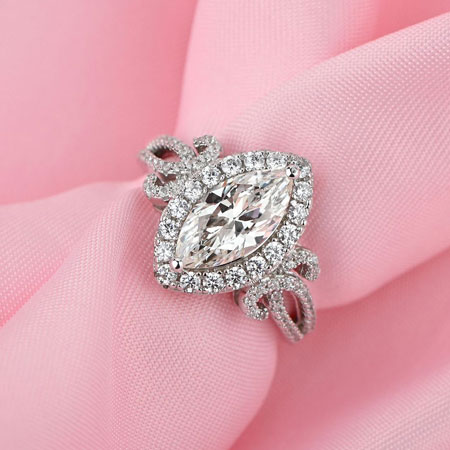 Split Shank Marquise Engagement Ring Sterling Silver