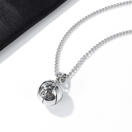 KnSam Mens Necklace Basketball Stainless Steel Necklace Silver Length 55Cm 