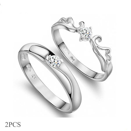 Jewelry White Rose Gold Plated Zircon Angel Wings Crystal Ring Couple Ring 