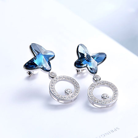 Sterling Silver Butterfly Hoop Earrings with Crystals from Swarovski