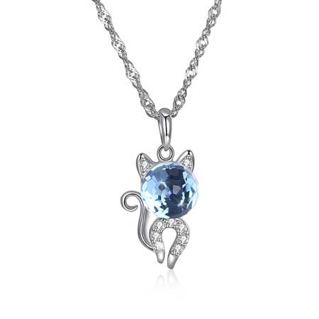 Sterling Silver Cat Pendant Necklace With Crystal from Swarovski