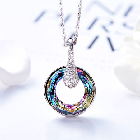 Sterling Silver Circle Pendant Necklace with Crystals from Swarovski