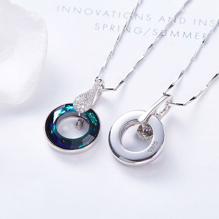 Sterling Silver Circle Pendant Necklace with Crystals from Swarovski