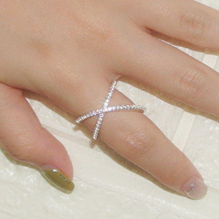 Sterling Silver Criss Cross Ring with CZ Diamonds for Women
