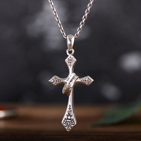 Sterling Silver Cross Necklace for Guys with Circle