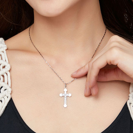 Sterling Silver Crucifix Cross Pendant Necklace for Couple