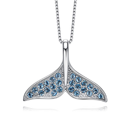 Sterling Silver Dolphin Tail Necklace Pendant with Crystals from Swarovski