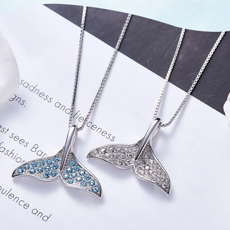 Sterling Silver Dolphin Tail Necklace Pendant with Crystals from Swarovski