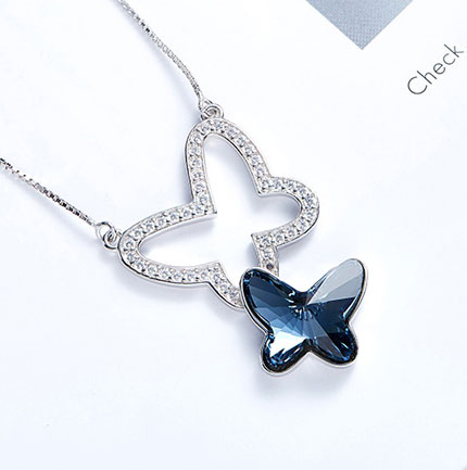 Sterling Silver Double Butterfly Pendant Necklace With Crystals from Swarovski