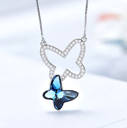 Sterling Silver Double Butterfly Pendant Necklace With Crystals from Swarovski