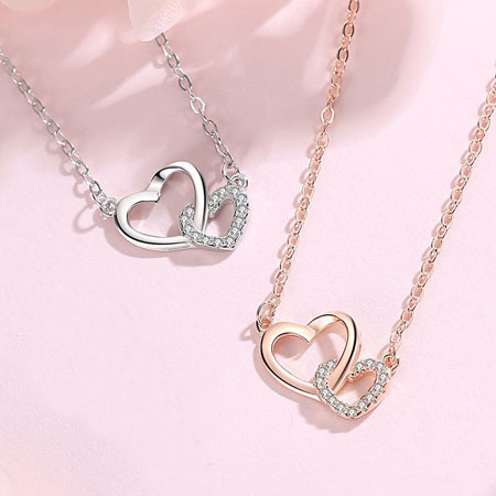 Sterling Silver double heart necklace on a silver chain