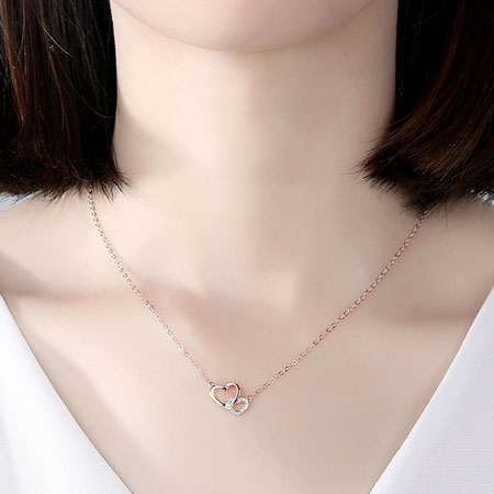 Sterling Silver Double Heart Necklace for Women