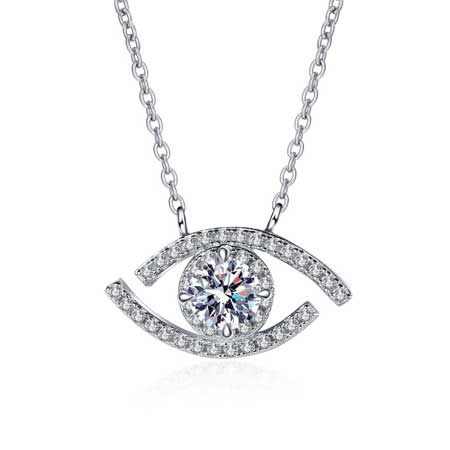 Sterling Silver Evil Eye Necklace with Moissanite Diamond