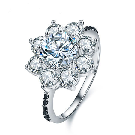 Sterling Silver Flower Ring With Cubic Zirconia
