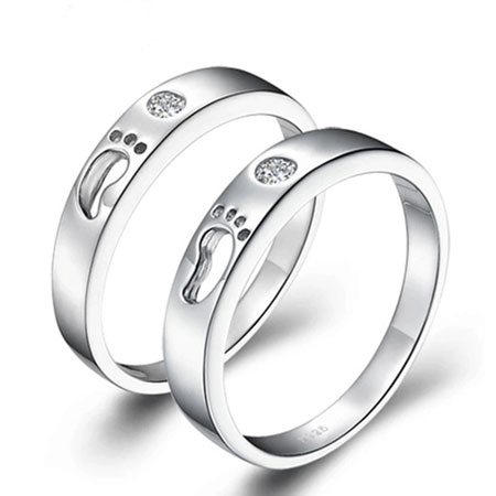 Sterling Silver Footprint Rings for Couples