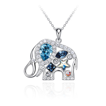 Couple Blue Elephants Photo Locket,Couple Blue Elephants Pendant Necklace Blue Elephants Necklace