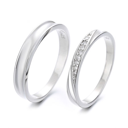Sterling Silver His and Hers Wedding Band Set