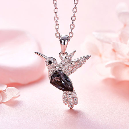 Sterling Silver Hummingbird Necklace with Crystals from Swarovski