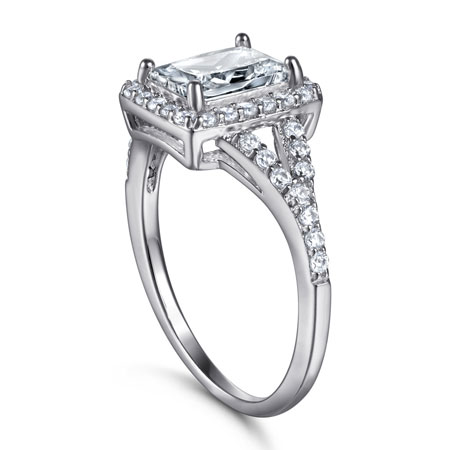 Sterling Silver Princess Cut Halo Engagement Rings