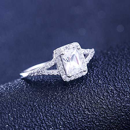Sterling Silver Princess Cut Halo Engagement Rings
