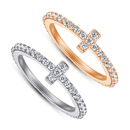 Sterling Silver Sideways Cross Ring With CZ