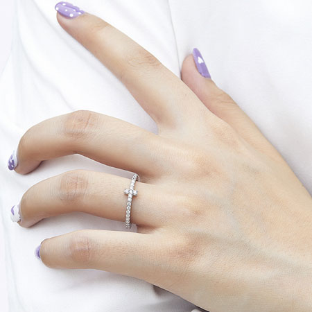 Sterling Silver Sideways Cross Ring With CZ