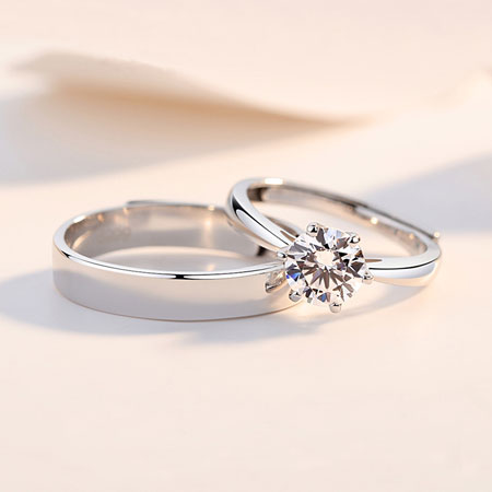 Sterling Silver Adjustable Simple Couple Ring With CZ from Swarovski