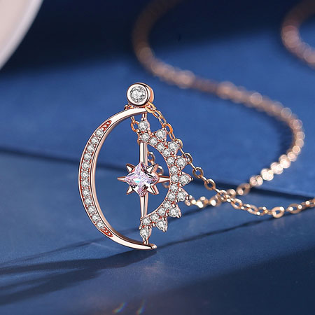 Sun Moon Star Necklace in Sterling Silver