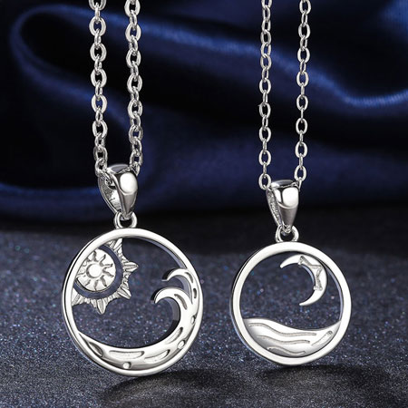 Sun and Moon 2 Necklace Set in Sterling Silver