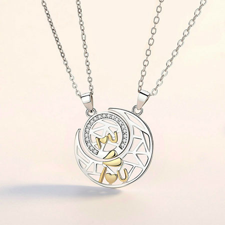 Sun and Moon I Love You Necklace in Sterling Silver