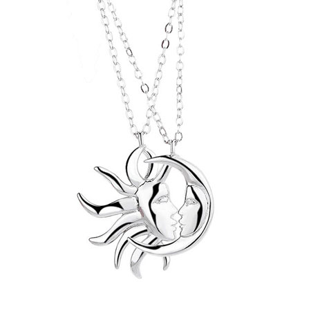 Sun and Moon Kissing Necklace in 999 Sterling Silver