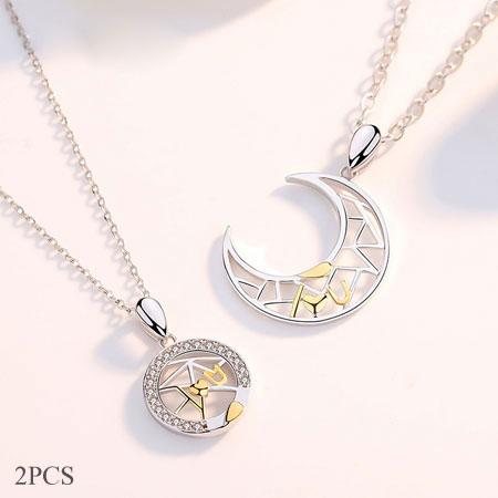 Sun and Moon Matching Necklaces in Sterling Silver