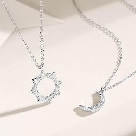 Sun and Moon Necklace Set in Sterling Silver