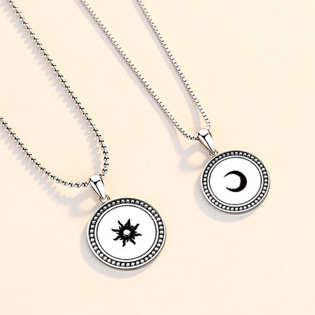 Sun and Moon Necklace for Couples in Sterling Silver
