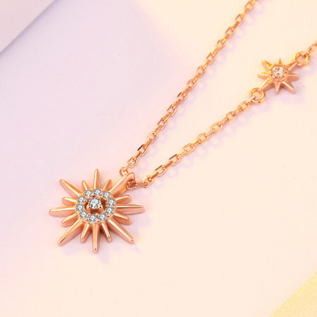Sterling Silver Sun and Star Necklace with CZ