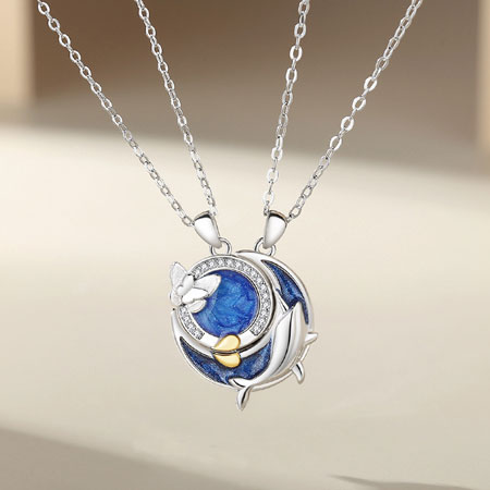 Sun to My Moon Necklace with Butterfly and Whale  Sterling Silver