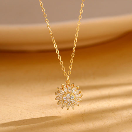 Sterling Silver Rotatable Sunflower Pendant Necklace