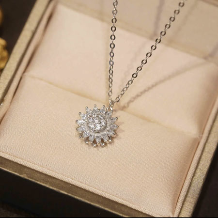 Sterling Silver Rotatable Sunflower Pendant Necklace