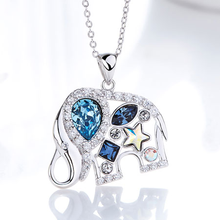 Sterling Silver Elephant Pendant Necklace with Crystals from Swarovski
