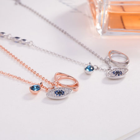 Evil Eye Necklace with Crystal from Swarovski in Sterling Silver
