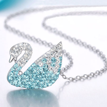 Gradient Blue Champagne Swan Crystal Pendant Necklace in Sterling Silver