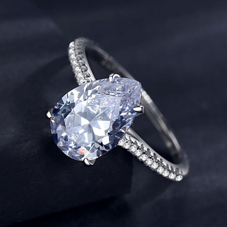 Teardrop Shaped Wedding Ring 3 Carat in Sterling Silver